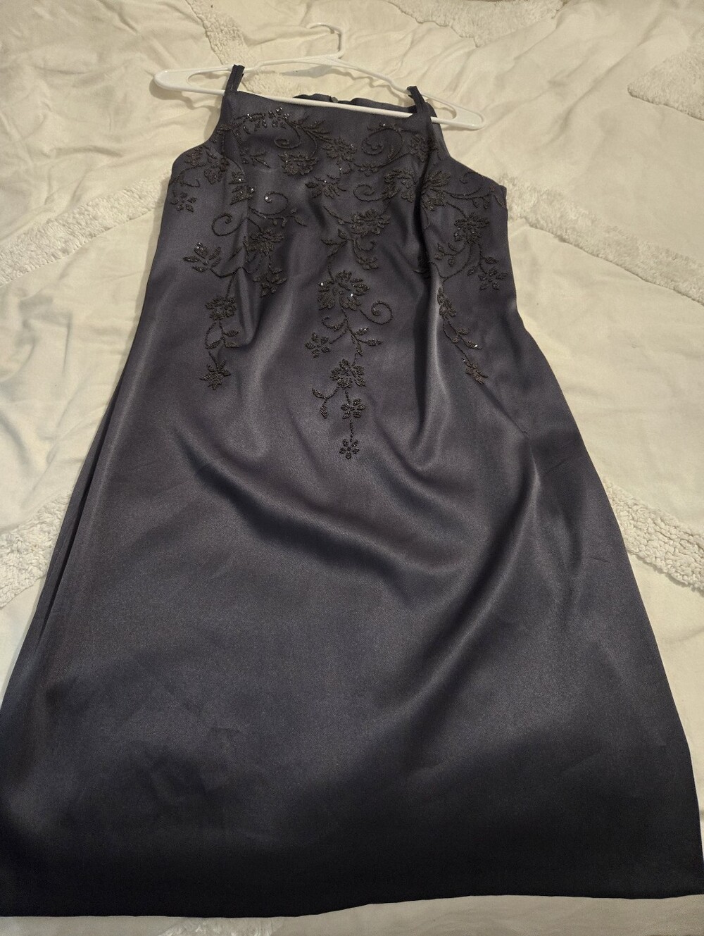 Charcoal Color Embroidered Slip Dress - Women's Evening Dress